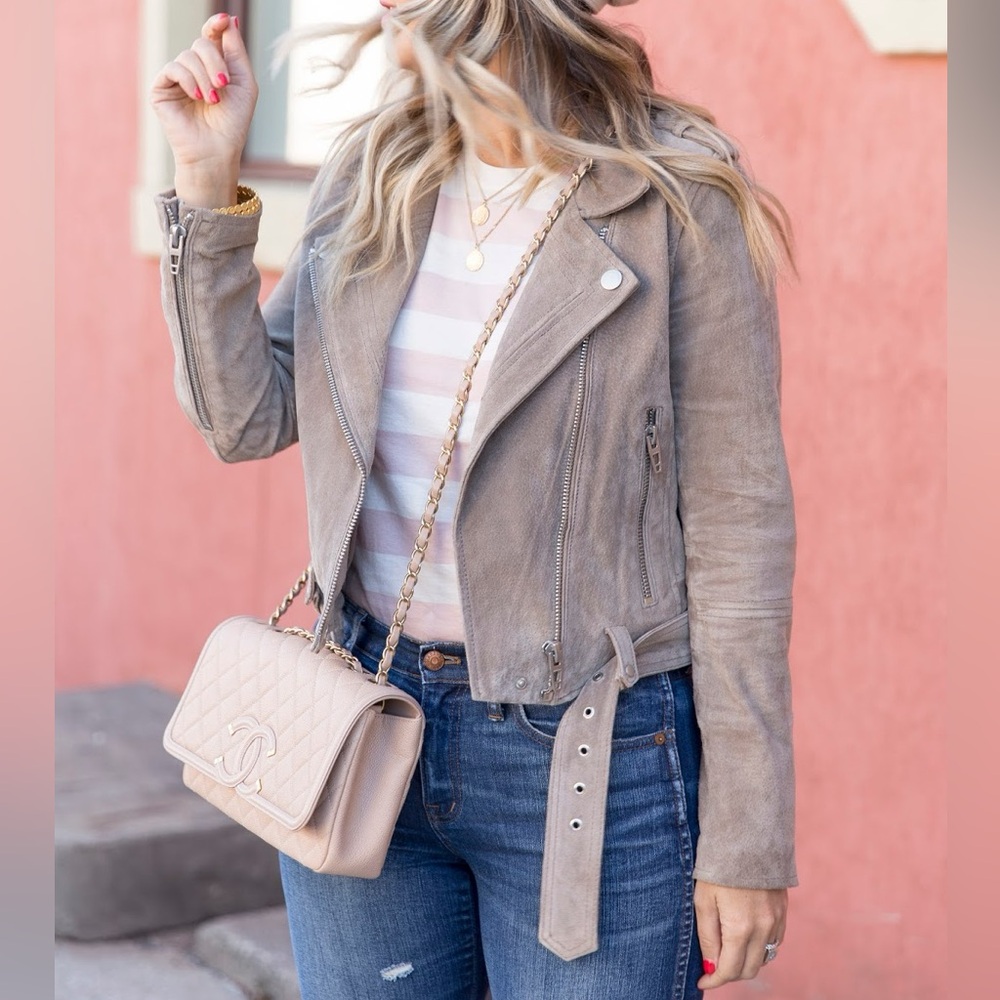 BLANK NYC Suede Moto Leather Jacket in Cloud Grey - S